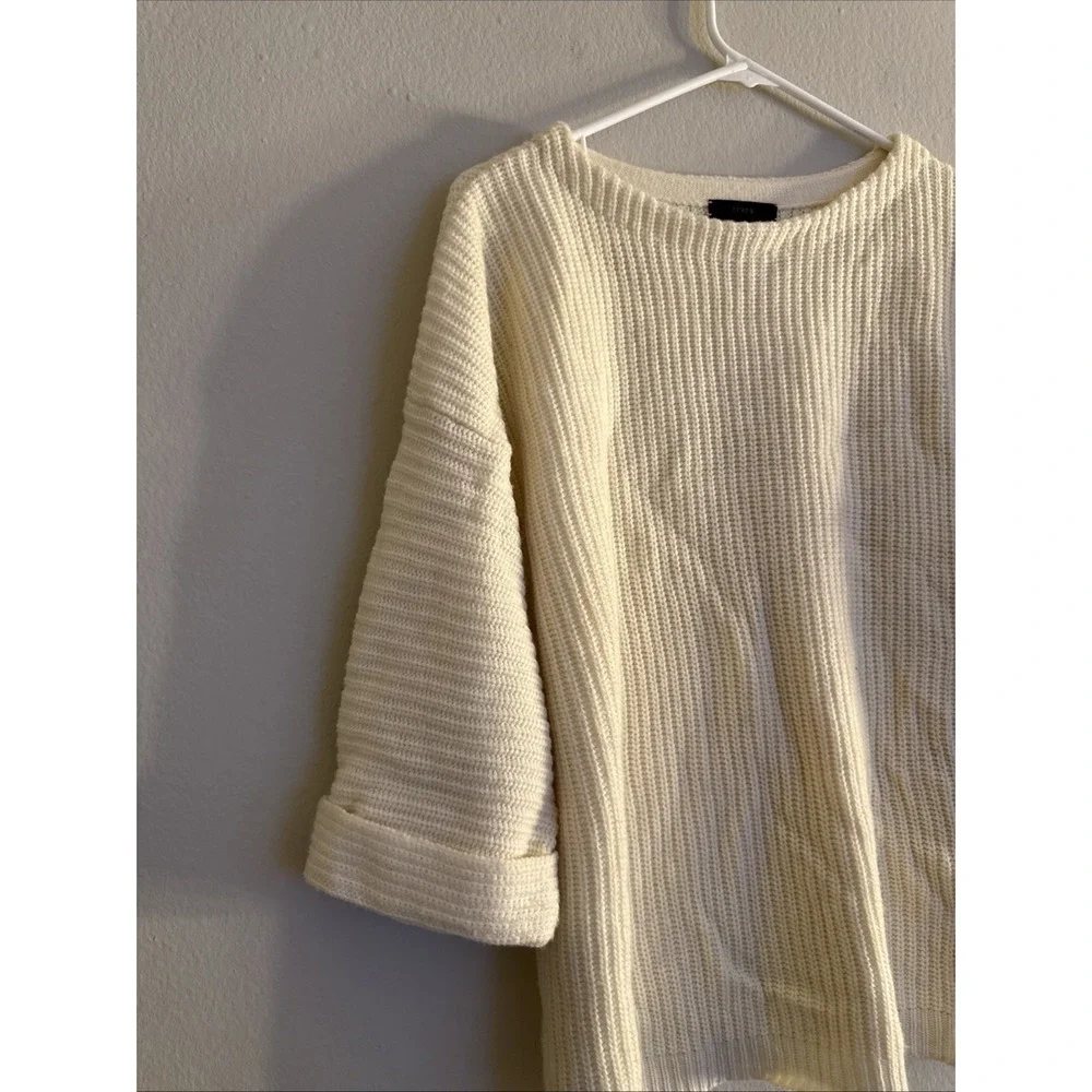 J. CREW Womens Round Neck Jumper Sweater Size 14 Medium Beige Wool ‎ 3/4 Sleeve